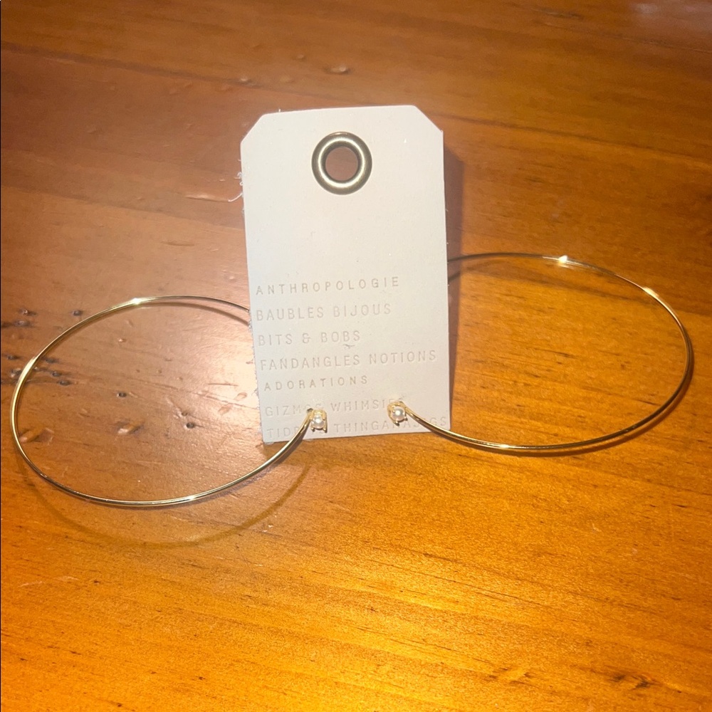 Anthropologie Gold Pearl Hoop Earrings